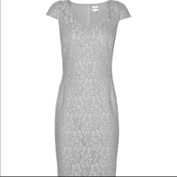 Reiss Marjorie Structured Grey Sheath Lace Dress - Picture 4 of 9